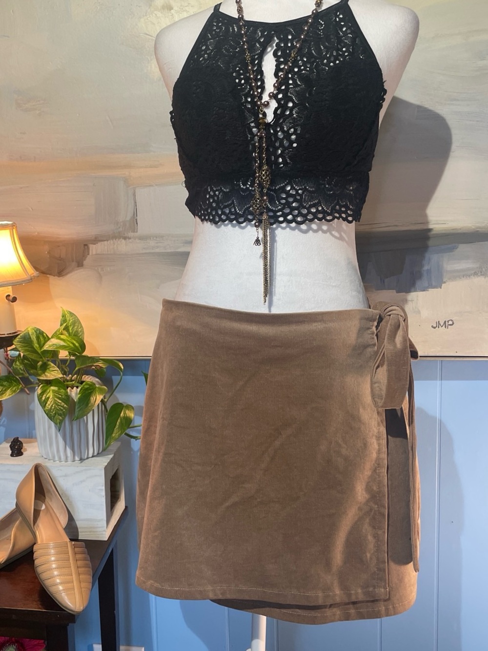 Women's Brown Velour Wrap Mini Skirt